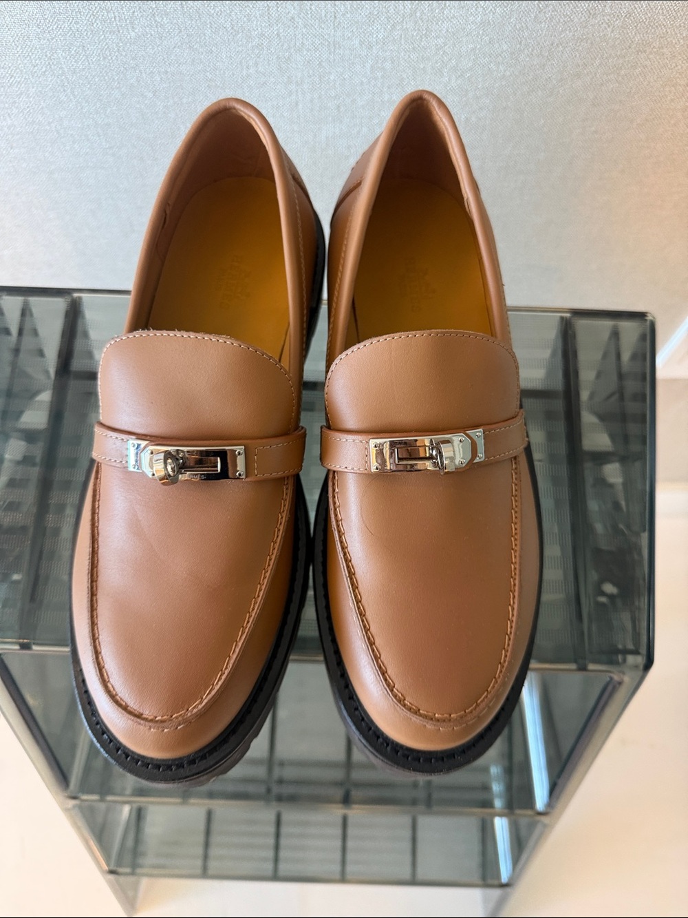 Brown Leather Slip-On Loafers with Metal Bit